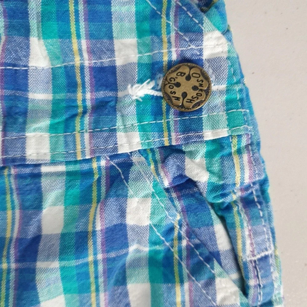 Vintage OshKosh B'gosh Shortalls Toddler 2T Blue Plaid Cotton Vestbak USA 90s